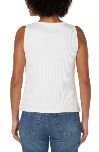 sleeveless high boatneck knit top