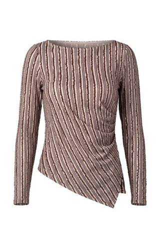 Liverpool Long Sleeve Boat Neck Asymmetric Hem Knit Top with Pleat