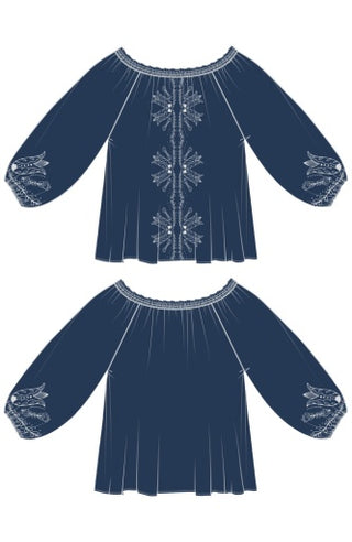 3/4 sleeve woven top w/emb