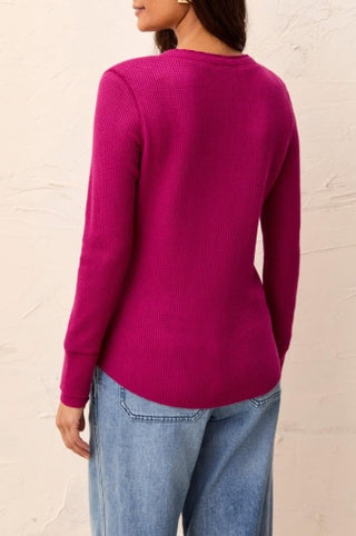 Tribal Brushed Waffle Knit Henley Long Sleeve Top — Heather Magenta