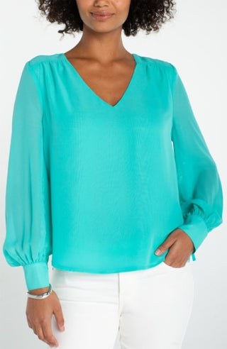long slv woven blouse w/slv tie detail
