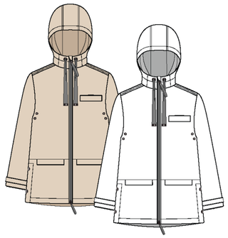 Tribal Long Sleeve Zip Front Rain Coat with Hood — Canvas