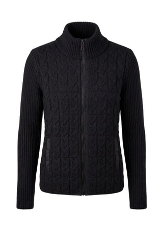 Liverpool Long Sleeve Zip-Front Quilted Sweater Jacket in Black