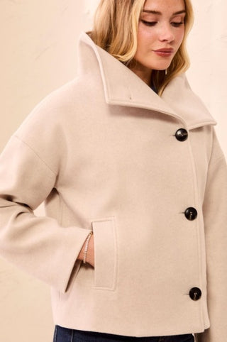 Tribal Lofty Chic Funnel Neck Jacket in Antique White