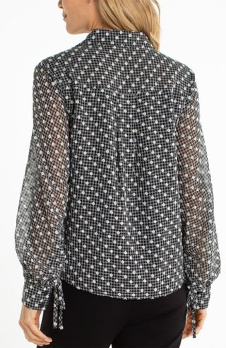 long slv collared woven blouse w/slv tie detls
