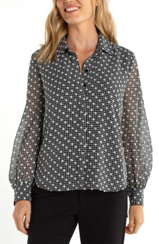 long slv collared woven blouse w/slv tie detls