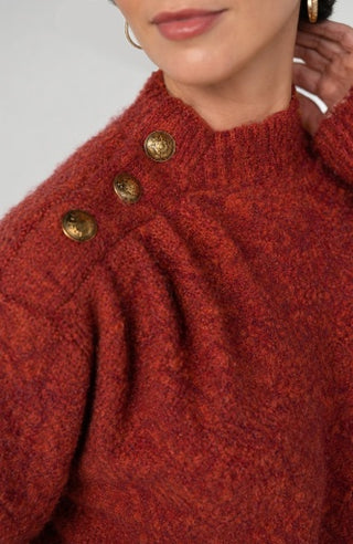Liverpool Long Sleeve Mock Neck Sweater with Buttons in Rust Multi
