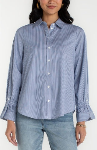 adjustable slv button front woven top