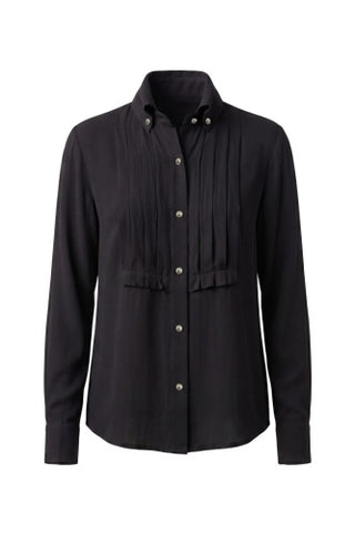 Liverpool Long Sleeve Tuxedo Woven Top with High Collar in Black