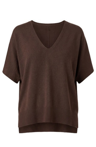 Liverpool Short Sleeve V-Neck Dolman Popover Sweater with Step Hem
