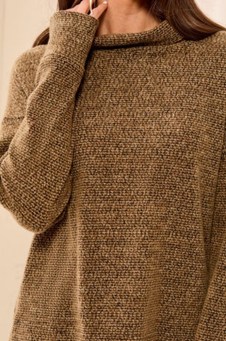 Tribal Long Sleeve Funnel Neck Top in Dull Gold