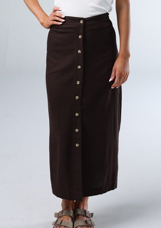 LEUKOS LINEN-BLEND BUTTON FRONT SKIRT
