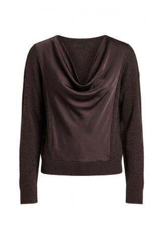 Liverpool Long Sleeve Drape Neck Woven Sweater Hybrid — Java Melange