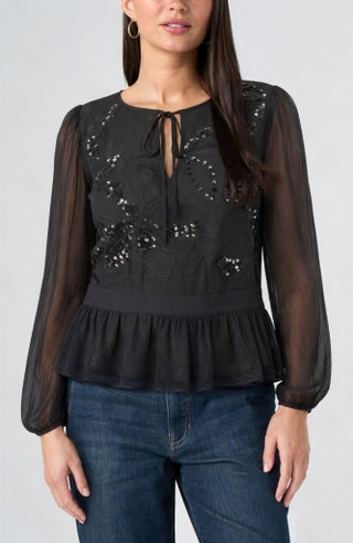 Liverpool Long Sleeve Embellished Woven Top