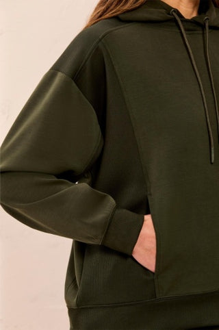 Tribal Combo Fabric Hoodie with Pockets in Cedar Green
