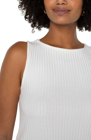 sleeveless high boatneck knit top