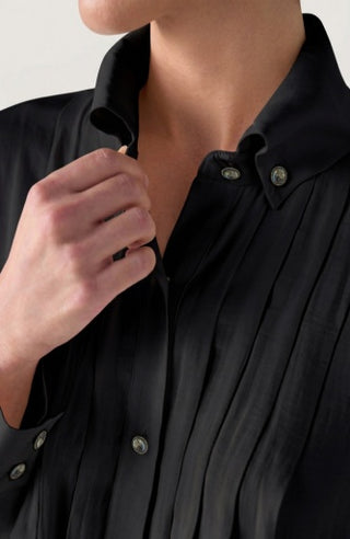 Liverpool Long Sleeve Tuxedo Woven Top with High Collar in Black