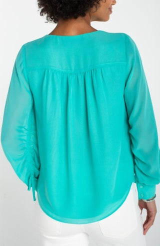 long slv woven blouse w/slv tie detail