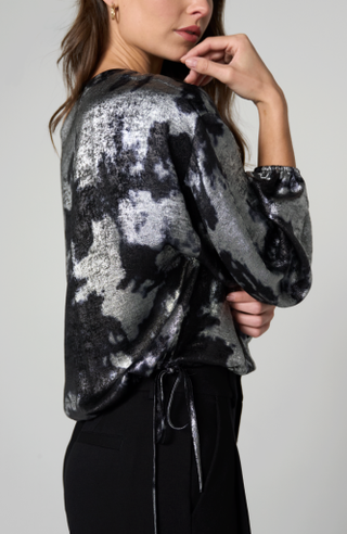 Liverpool Long Sleeve One-Shoulder Woven Top with Ties