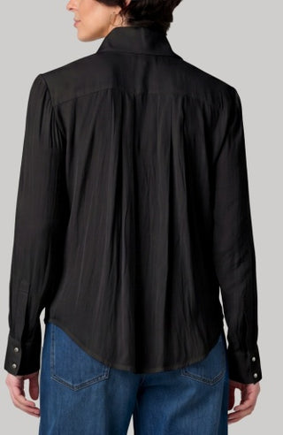 Liverpool Long Sleeve Tuxedo Woven Top with High Collar in Black