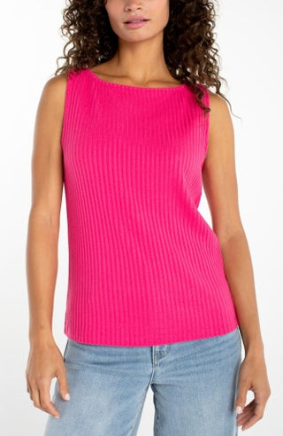 sleeveless high boatneck knit top