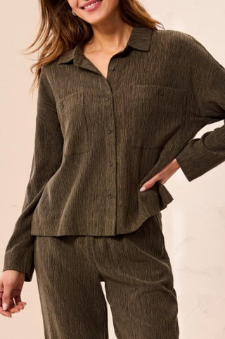 Tribal Long Sleeve Top with Pockets — Basil
