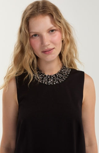 Liverpool Sleeveless Dress with Embellished Neckline