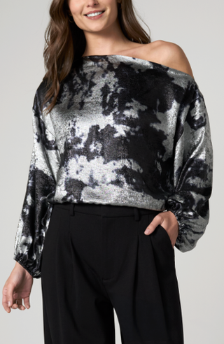 Liverpool Long Sleeve One-Shoulder Woven Top with Ties