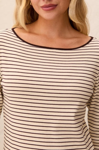Tribal Long Sleeve Boat Neck Top with Button Detail — Fudge