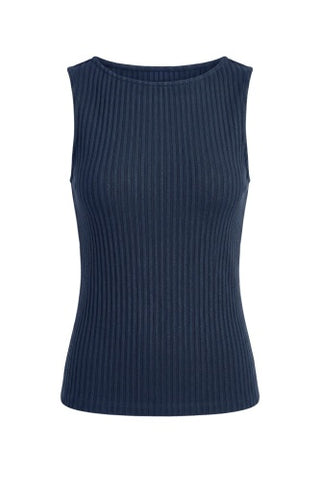 sleeveless high boatneck knit top