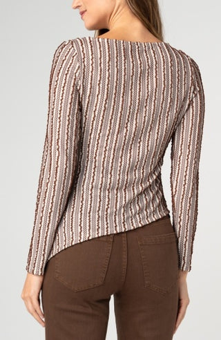 Liverpool Long Sleeve Boat Neck Asymmetric Hem Knit Top with Pleat