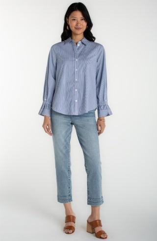 adjustable slv button front woven top