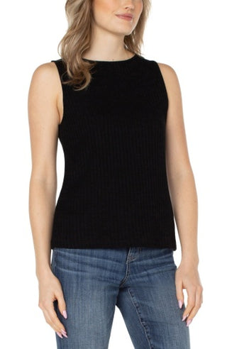 sleeveless high boatneck knit top